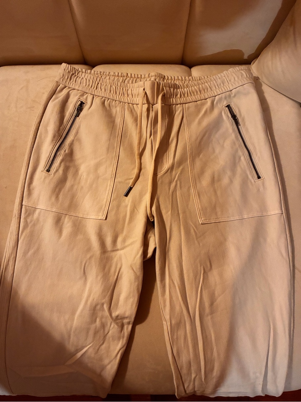 Athleta Men's Beige Drawstring Joggers with Zippered Pockets